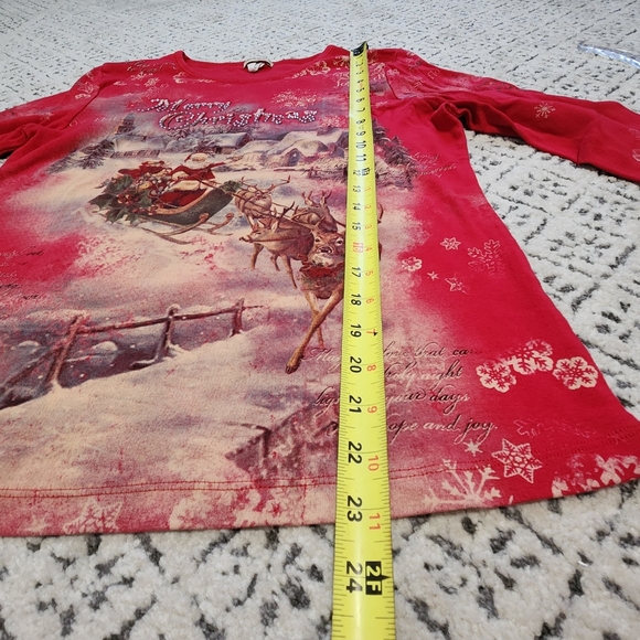 Studio Gem Christmas Holiday Shirt 3/4 Sleeves Santa Sleigh & Reindeer - Picture 6 of 9